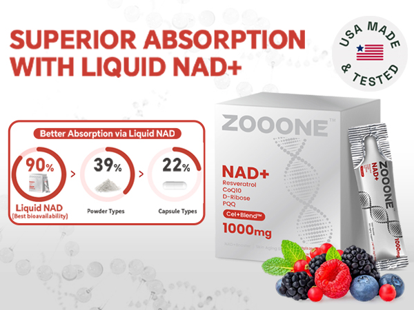 zooone- NAD+ Supplement 30pcs, Premium Nicotinamide Riboside & Resveratrol, DNA Repair & Healthy Aging, Advanced NAD Supplement for Men & Women, Boosts Cellular Energy.