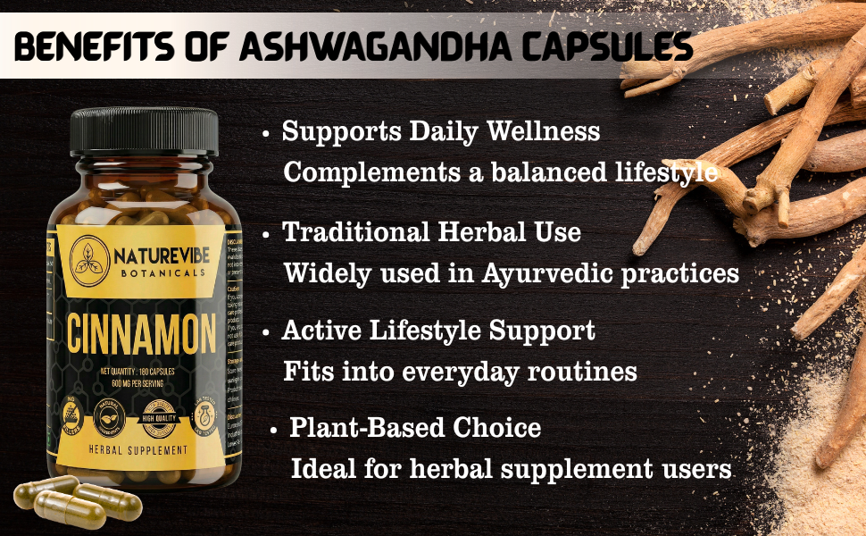 Ashwagandha Capsules 180 Veg Capsules by Naturevibe Botanicals Withania Somnifera Root Extract Supplement | Plant-Based Source of Natural Antioxidants | Daily Herbal Wellness Support