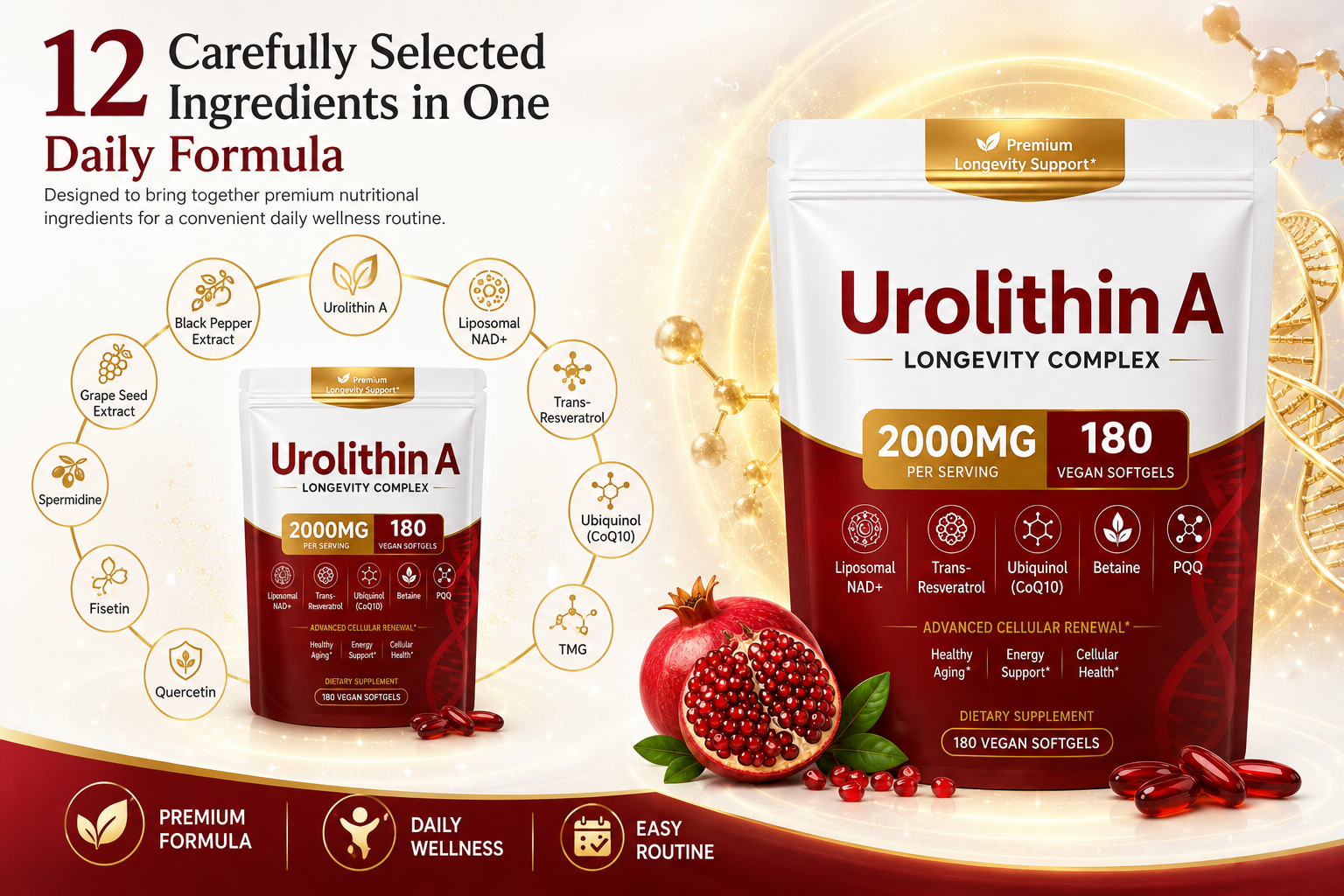 FINDING FERDINAND Urolithin A Supplement | 180 Count | 12-in-1 Formula with Liposomal NAD+, Trans-Resveratro - Supports Muscle Strength & Endurance, Promotes Cellular Health & Renewal