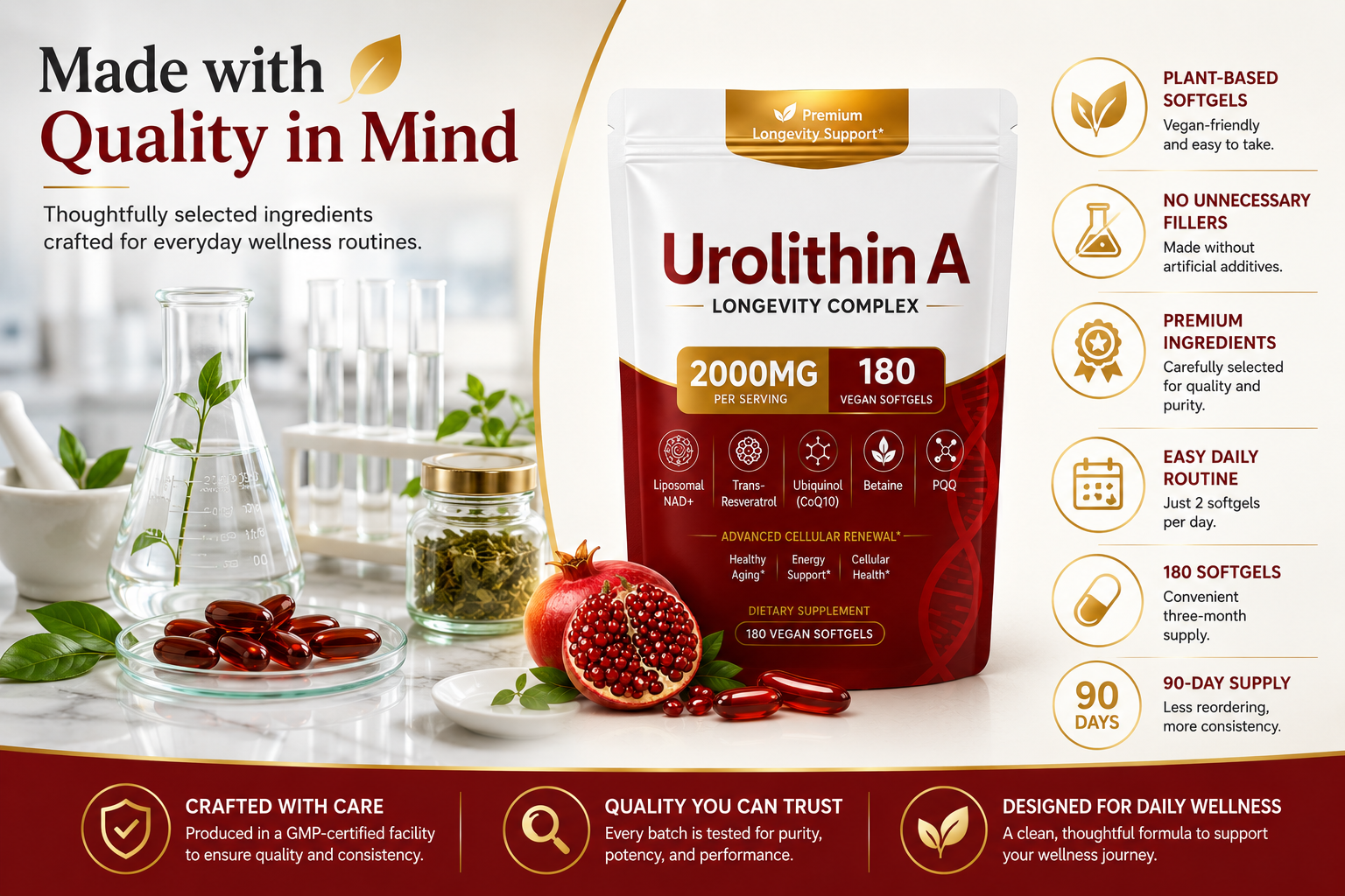 FINDING FERDINAND Urolithin A Supplement | 180 Count | 12-in-1 Formula with Liposomal NAD+, Trans-Resveratro - Supports Muscle Strength & Endurance, Promotes Cellular Health & Renewal