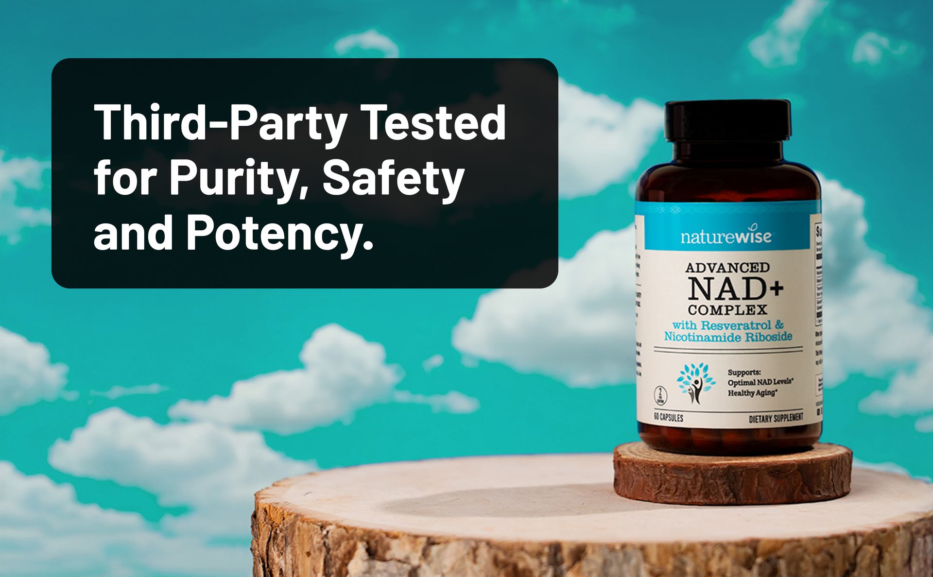 NatureWise NAD+ Support Complex - Nicotinamide Riboside + Resveratrol to Support NAD+ Supplement for Healthy Aging + Clinically Tested Quercefit - USA Manufactured - Non-GMO, 60 Count[30-Day Supply]