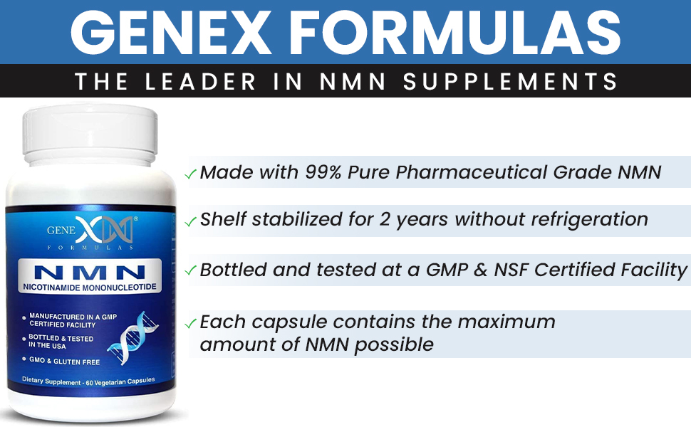 Genex Formulas NMN 250 mg Dose Stabilized Form 99% Pure Supplement 60 Caps