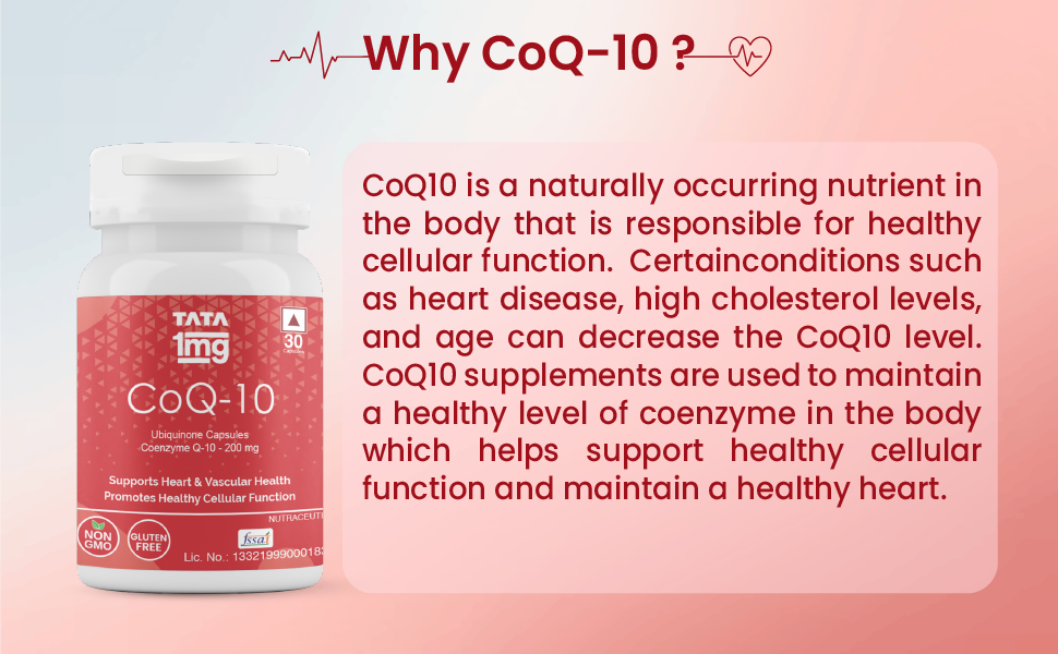 Tata 1mg CoQ 10 (Coenzyme 10) ((200mg)) Capsules, Supports Heart and Vascular Health, Promotes Healthy Cellular Function For Unisex , 50 grams