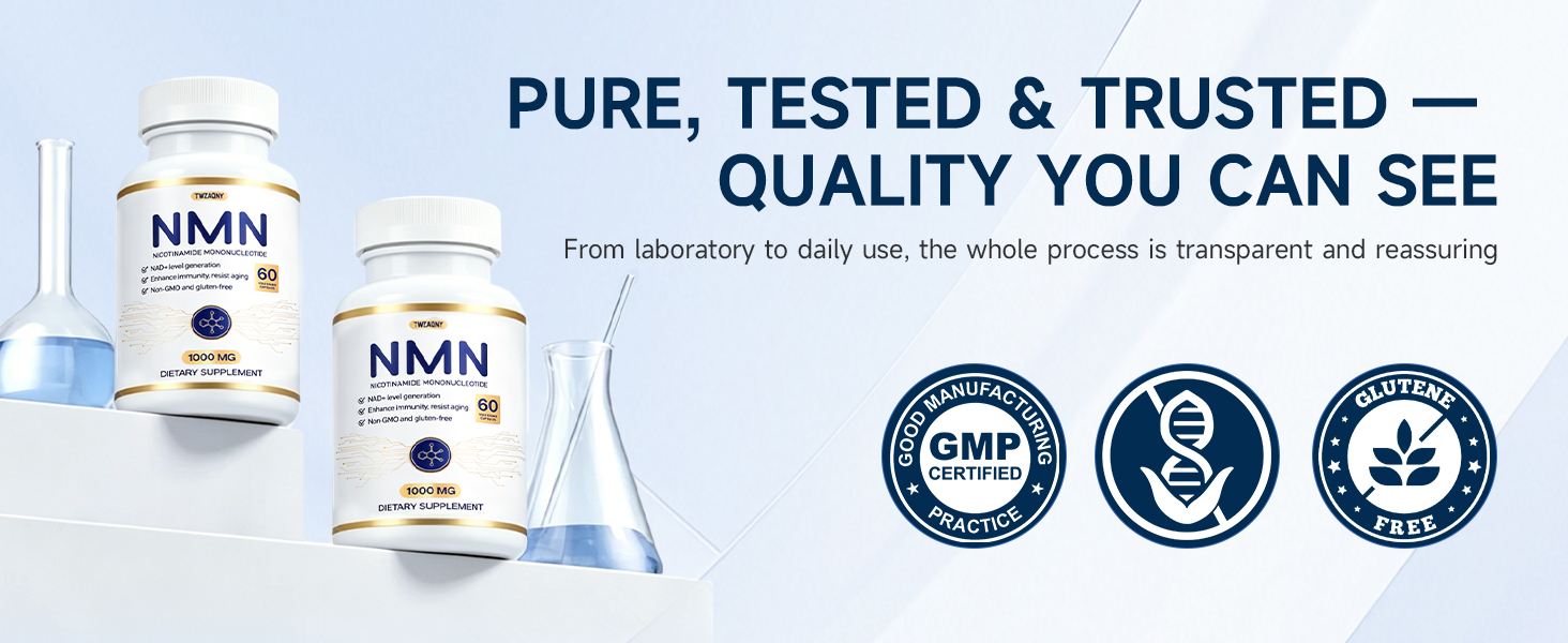 NMN (Nicotinamide Mononucleotide) 1000 mg per serving, 60 capsules | Quad NAD+ supplement with TMG and resveratrol | NMN alternative, third-party tested- 2 Pack