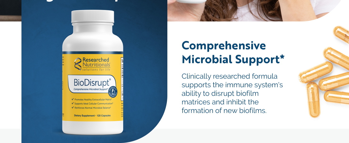 Researched Nutritionals BioDisrupt - Disrupt Biofilm Matrices - Clinically Researched Formula with EnzymesDisrupt Enzyme Blend, Cranberry Extract & N-Acetyl Cysteine (120 Capsules)