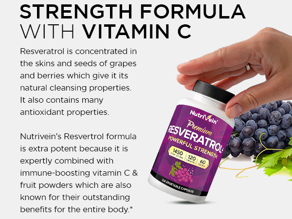 Nutrivein Premium Pure Resveratrol Supplement 1450mg - 120 Caps