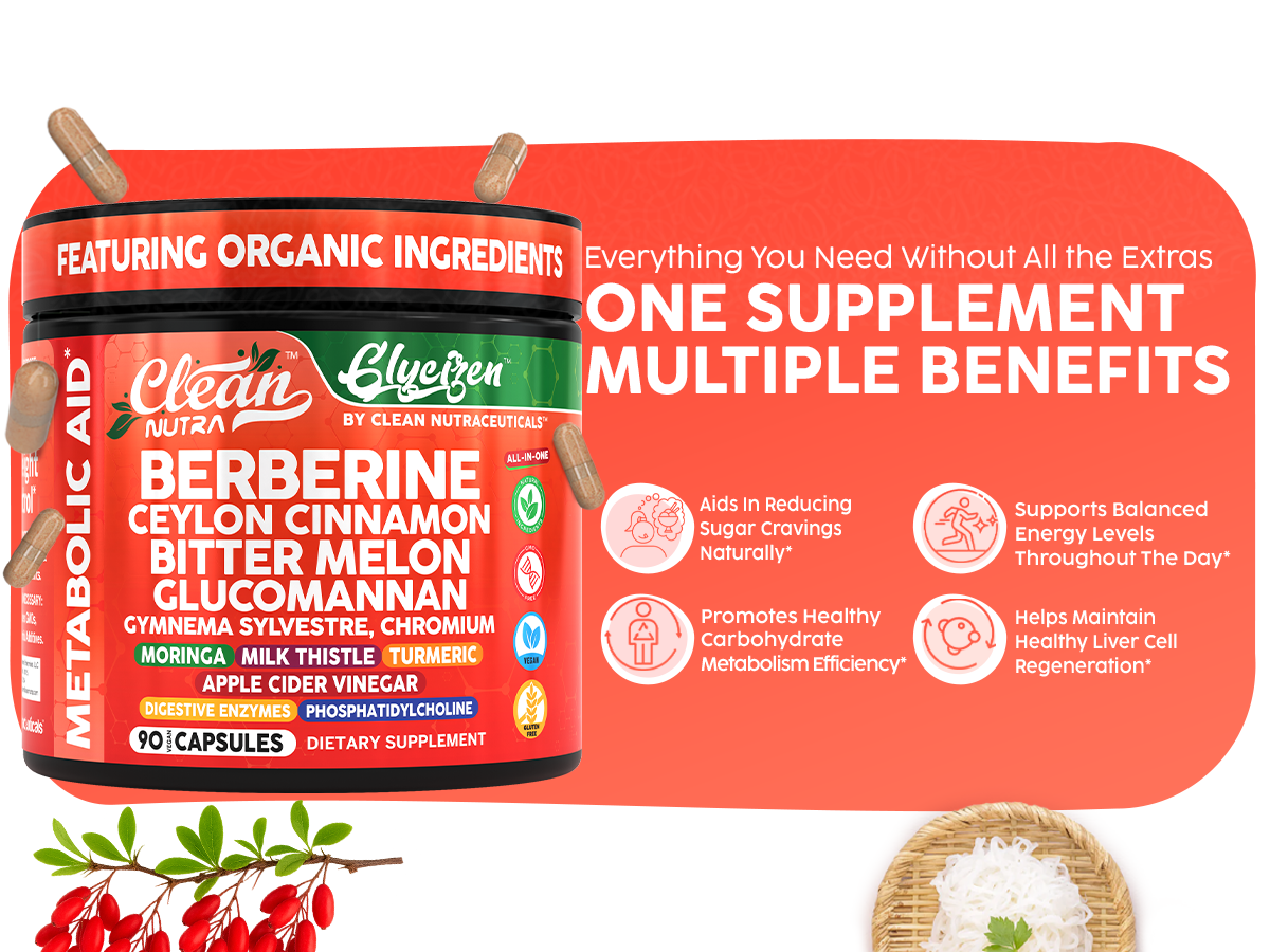 Clean Nutra Berberine and Ceylon Cinnamon Supplement Bitter Melon Glucomannan Gymnema Sylvestre Chromium Moringa Milk Thistle Turmeric Apple Cider Vinegar Digestive Enzymes Inositol Pills 90 Capsules