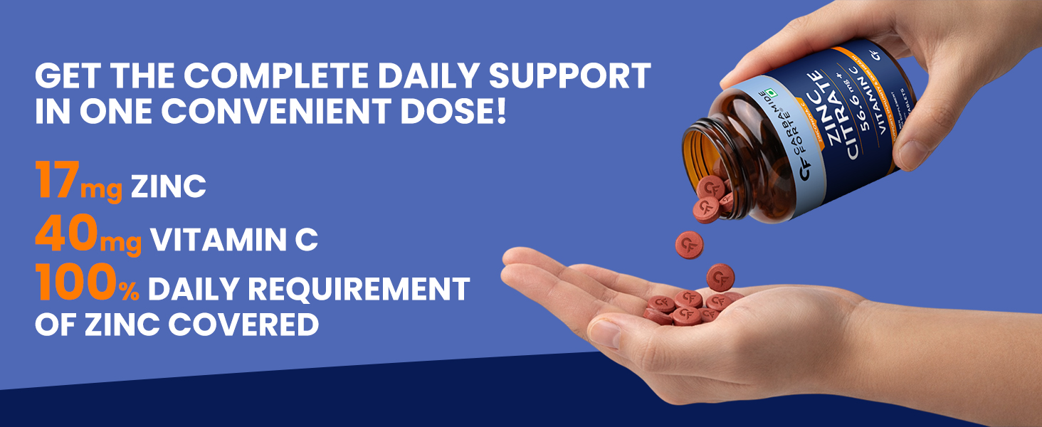 Carbamide Forte Zinc Citrate with Vitamin C | Zinc Supplements for Men & women with 100% RDA Zinc | Immunity & Cellular Health Support – 120 Tablets