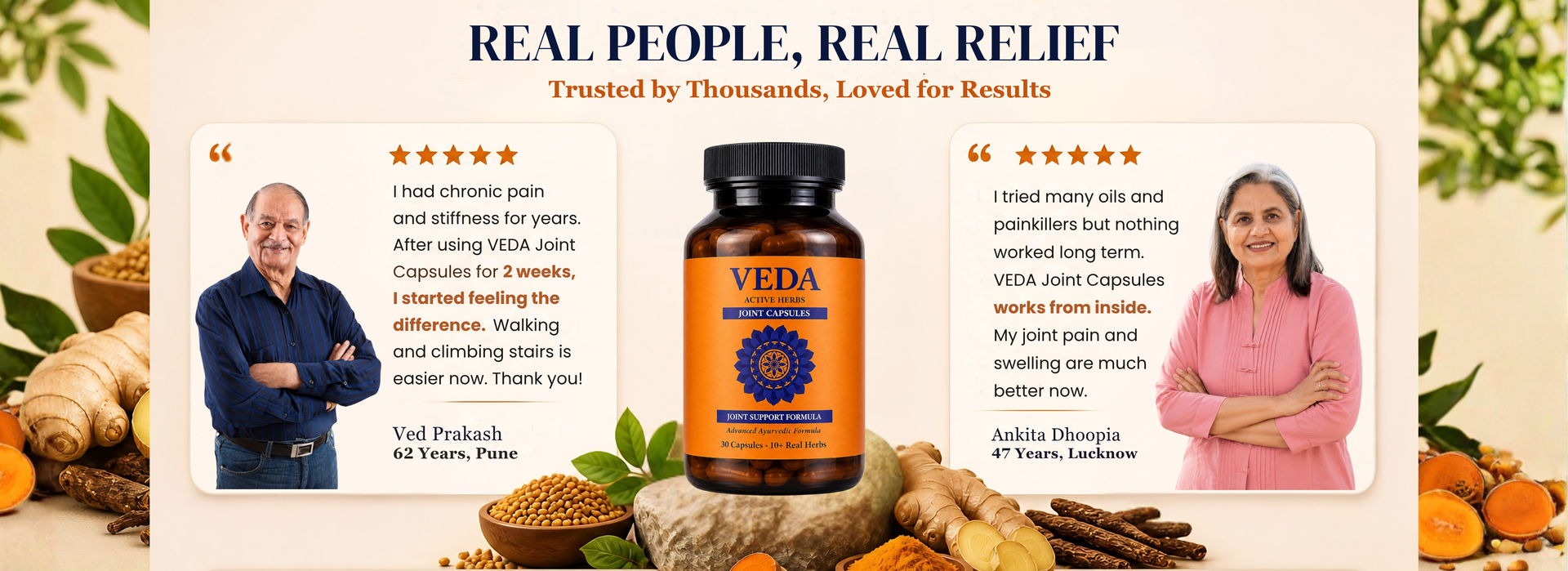 Veda Joint Pain Capsules | Ayurvedic Herbal Formula for Arthritis, Knee & Back Pain | With Guggul & Shallaki | 60 Veg Capsules