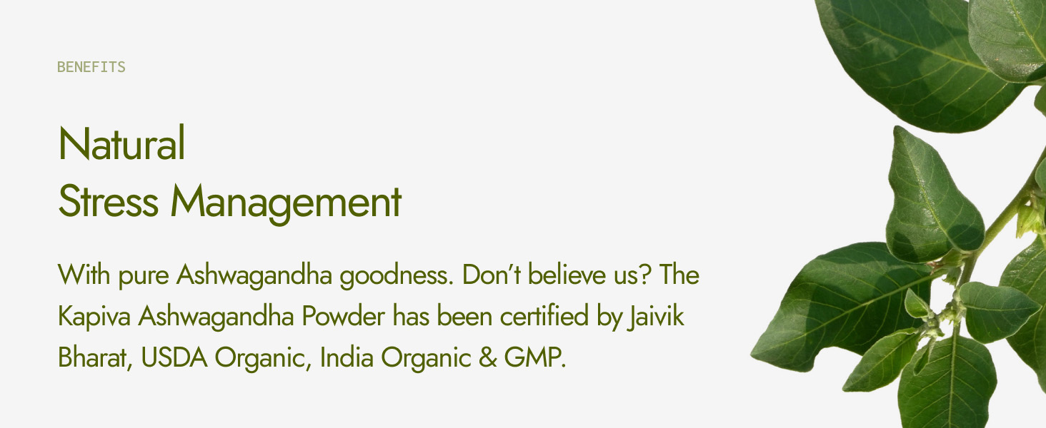Kapiva Organic Ashwagandha Powder 100g(Pack of 2) | Jaivik Bharat & USDA Organic Certified | Manages Stress & Improves Stamina