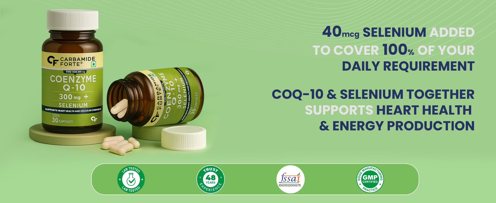 Carbamide Forte Coenzyme Q10 | CoQ10 Supplement 300mg with Selenium 40mcg | Coq10 Ubiqinol Supports Heart Health and Vascular Health | 100% Vegetarian – 30 Capsules (pack of 1)