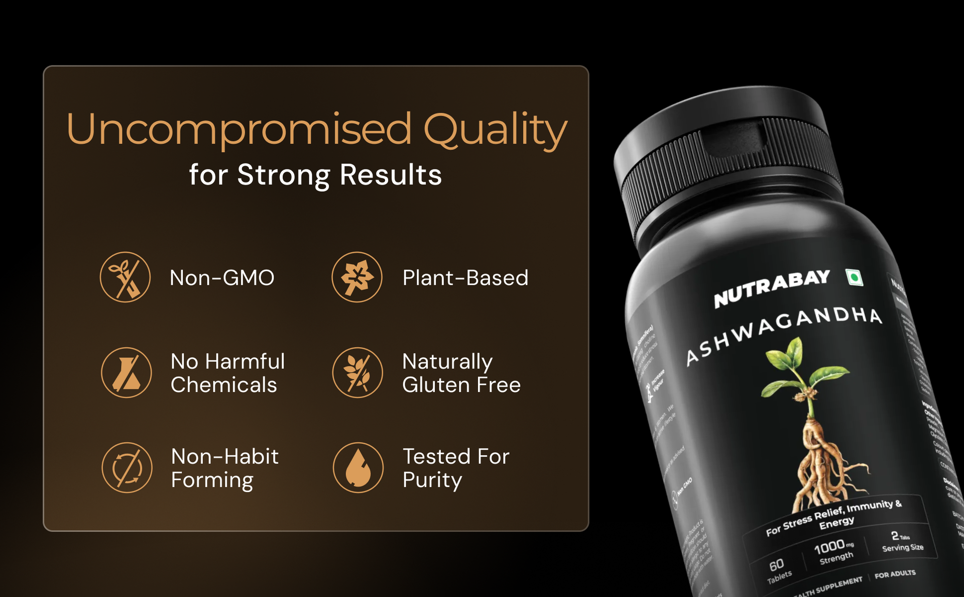 Nutrabay Wellness Ashwagandha Extract Tablet (Withania Somnifera), Enhances Energy, Stamina, Immunity | Anxiety & Stress Relief, 1000mg - 60 Veg Tablets