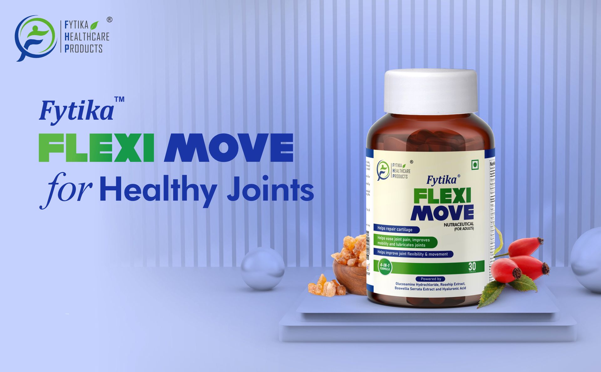 Fytika Flexi Move - 30 Tablets | Joint Support Supplement, Glucosamine, Rosehip, Boswellia Serrata, Supports Bone, Joint, Cartilage Health, For Men, Women