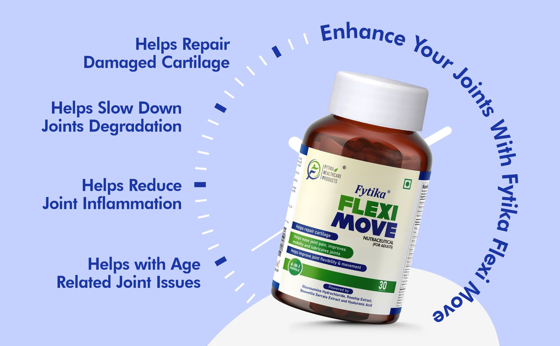 Fytika Flexi Move - 30 Tablets | Joint Support Supplement, Glucosamine, Rosehip, Boswellia Serrata, Supports Bone, Joint, Cartilage Health, For Men, Women