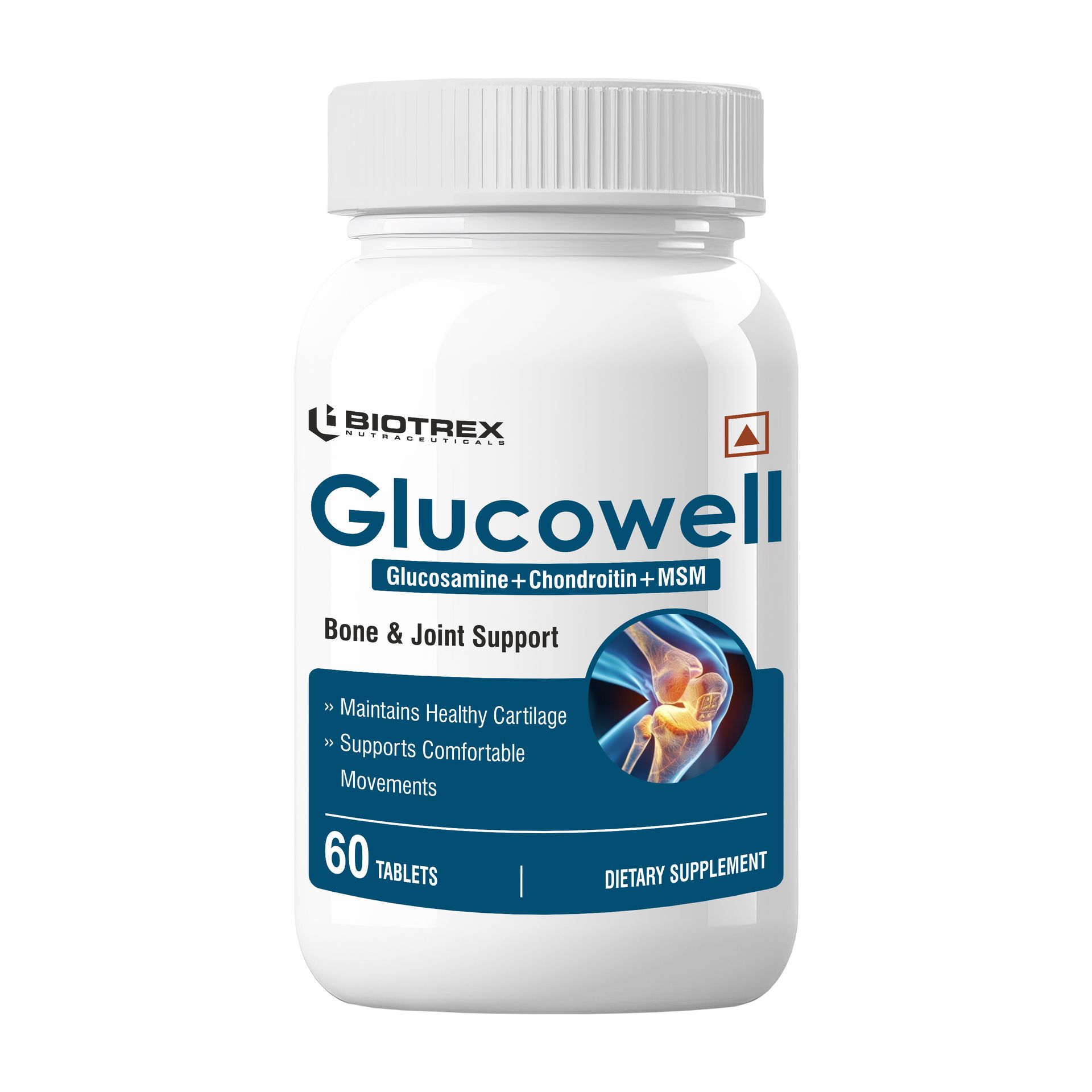 Biotrex Nutraceuticals Glucowell 500mg | Glucosamine, MSM & Chondroitin Supplement | Cartilage, Joint & Bone Health | 60 Tablets (Pack of 1)