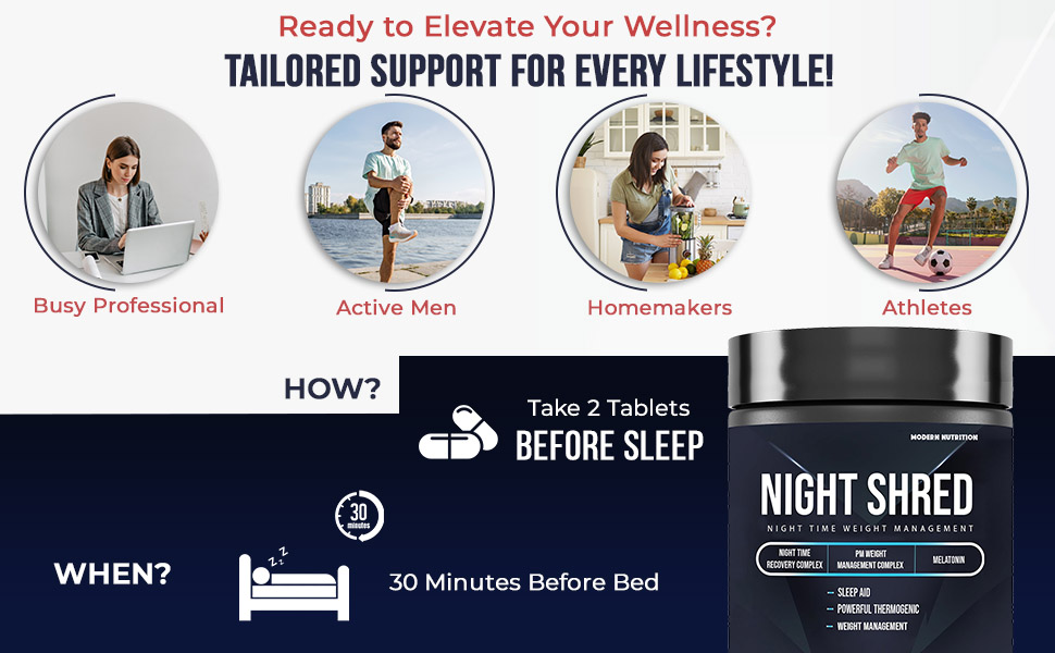 Night Shred | Advanced Night Time Fat Burner for Men Women | Natural Sleep | Appetite Suppressant | Powerful Thermogenic | Weight Loss Supplement | Belly Fat Burner for Men Women | Hydroxycut | CLA | L-Carnitine | Melatonin 5mg | Ashwagandha | Magnesium | 120 Tab