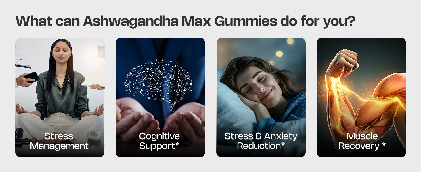 Nutriburst Ashwagandha Max 500mg Gummies for Stress & Anxiety Relief | Boosts Energy, Stamina & Vitality | Helps Relax Mind & Body | Sugar Free | Guava Flavour | 60 Gummies