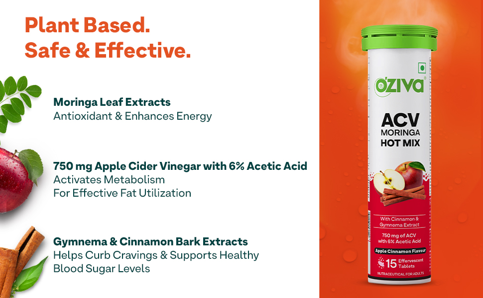OZiva ACV Moringa Hot Mix Tablets, Gymnema, Apple Cinnamon, Pack of 4