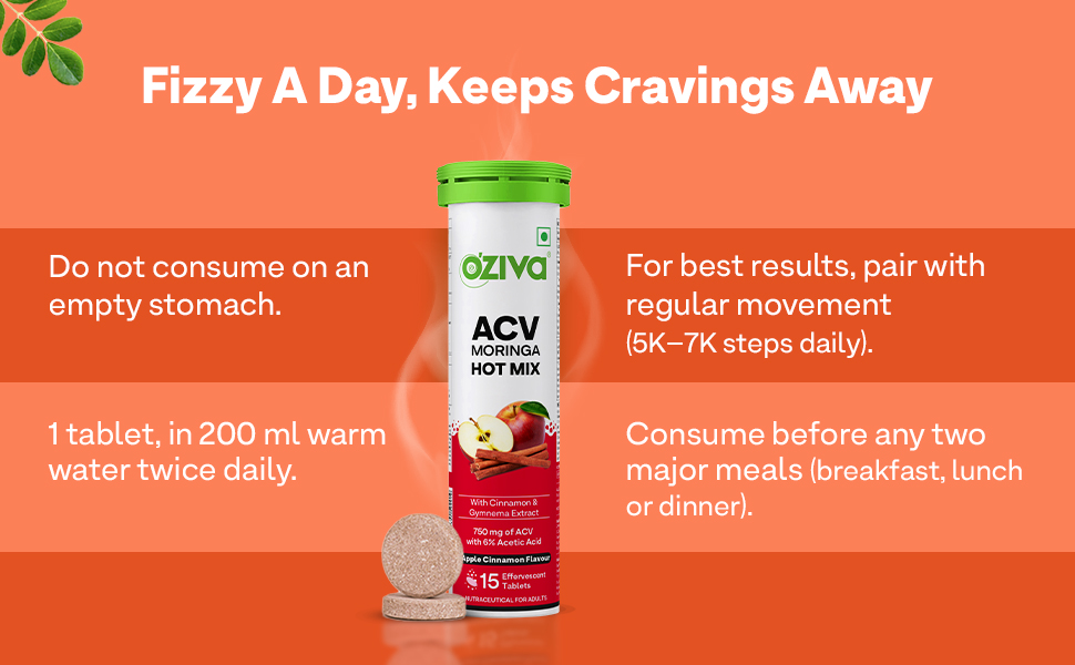 OZiva ACV Moringa Hot Mix Tablets, Gymnema, Apple Cinnamon, Pack of 4