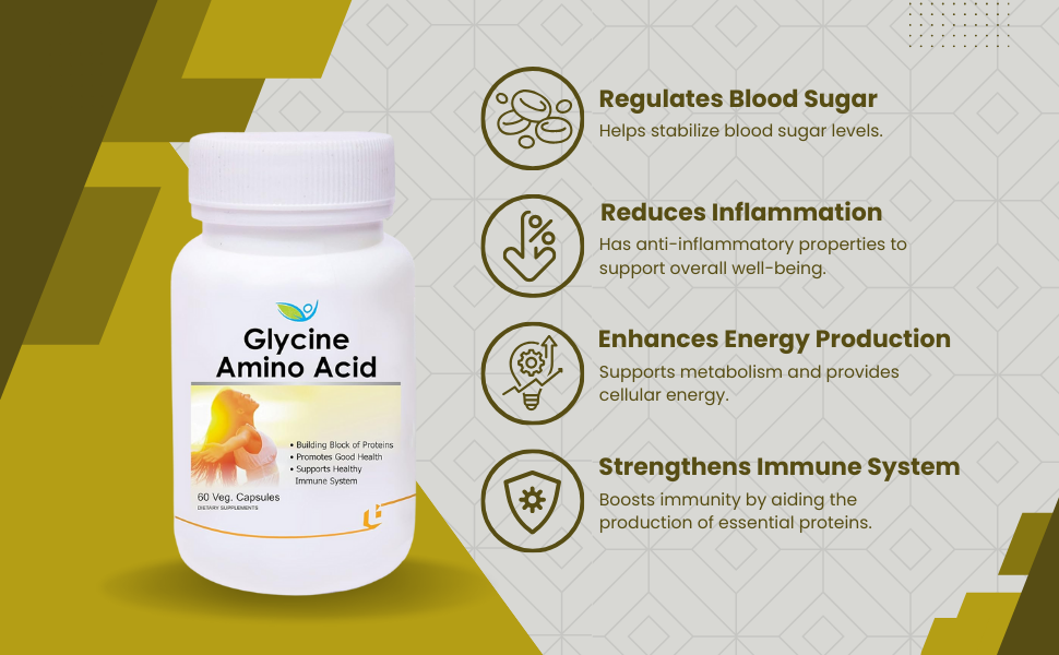 Biotrex Nutraceuticals Glycine Amino Acid 500mg | Support Muscle, Brain and Sleep Health | Better Immune System, Metabolic & Digestive Health | Lab Tested | 60 Veg Capsules