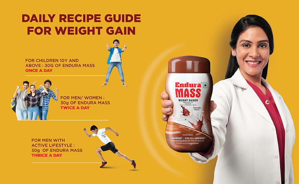 Endura Mass Weight Gainer Powder 500 G Chocolate Flavour|Unique Blend Of 3 Sources Of Protein,Carbs,Vitamins & Essential Minerals|For Children Above 10 Years,Men,Women & Athletes,1 Count,16 Servings