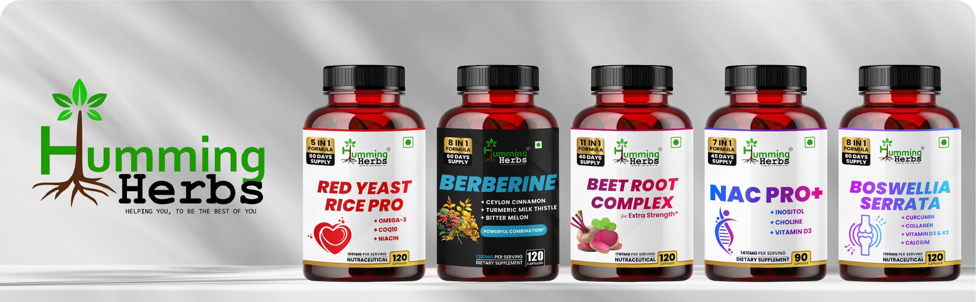 Humming Herbs L-Arginine with L-Citrulline, Beetroot, Ginseng, Safed Musli & Mucuna | 1650mg per Serving | 120 Veg Capsules | 6-in-1 Herbal Nutrition Blend | For Adults