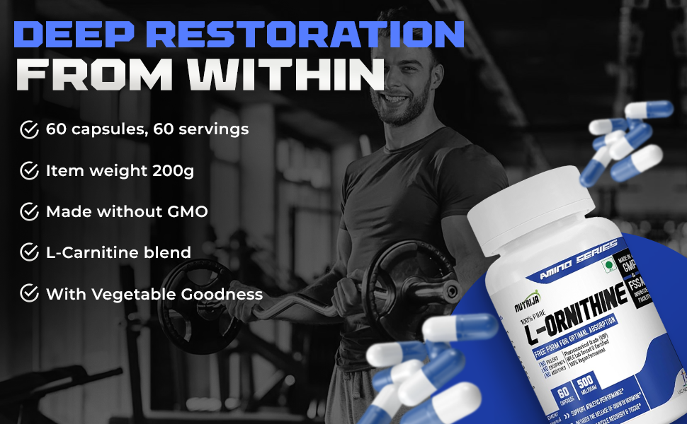 NutriJa L-Ornithine 500mg Capsules | 60 Veg Capsules | Free Form Amino Acid Supplement for Recovery, Active Lifestyle & Daily Wellness