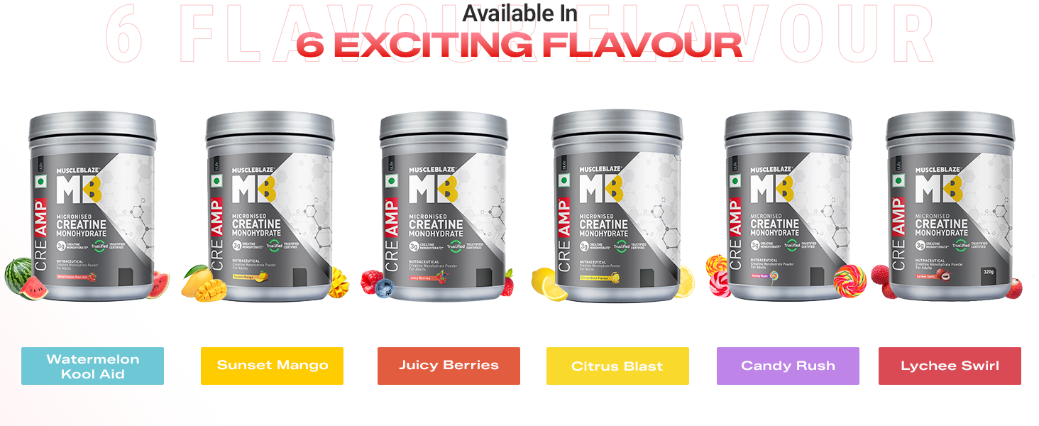 MuscleBlaze Creatine Monohydrate Powder, Sunset Mango, 320g + Shaker