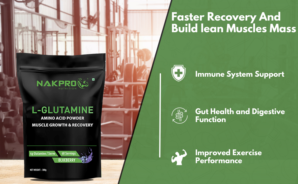 Nakpro L-Glutamine Powder | 4g Glutamine Per Serving, 50 Servings | Post Workout Amino Acid Supplement for Muscle Growth and Recovery (Pink Guava, 250g)