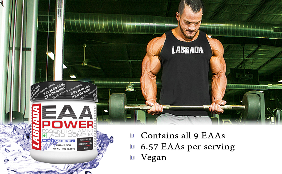 Labrada EAA POWER Essential Amino Acid Complex Powder | BCAA + EAAs, Muscle Building, Vegan, 30 Servings | Blue Razzberry Flavor, 300g