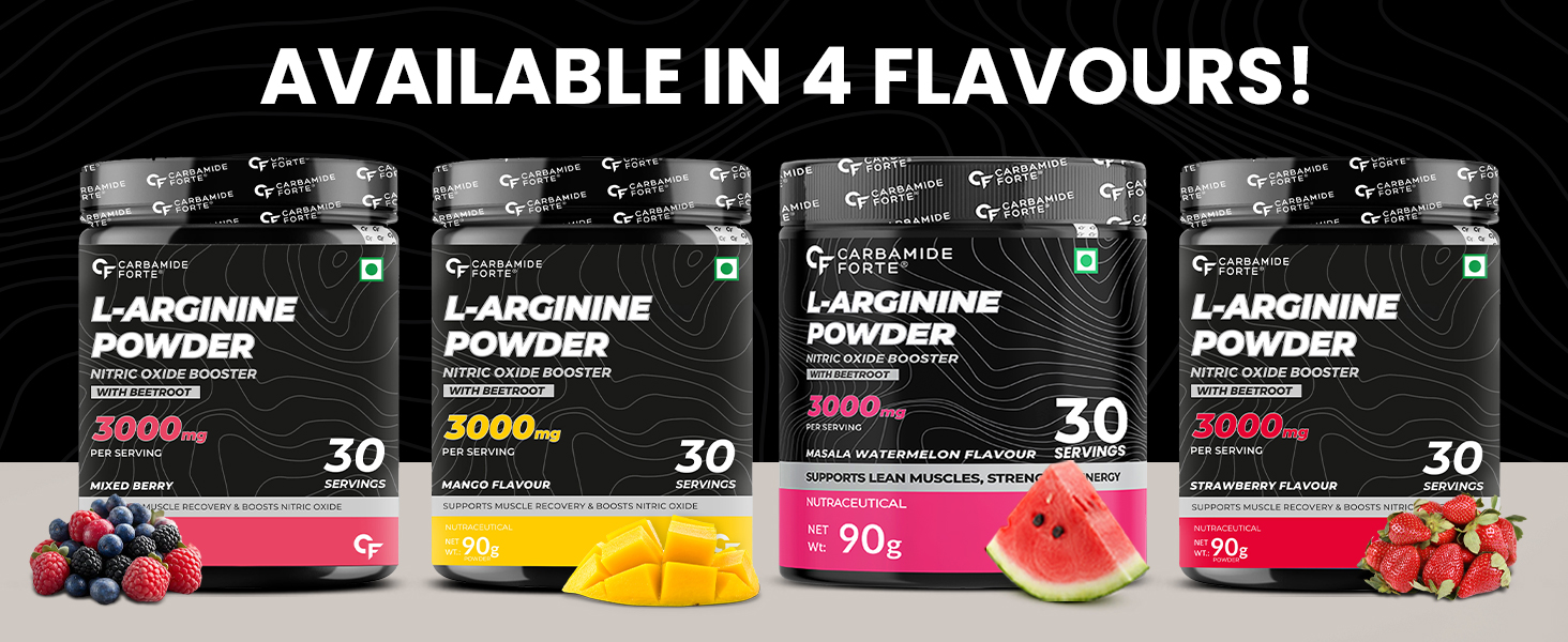 Carbamide Forte L Arginine Powder Supplement 3000mg | Pre-workout for men & women | L Arginine Supplement| Beet Root Powder - Strawberry - 90g