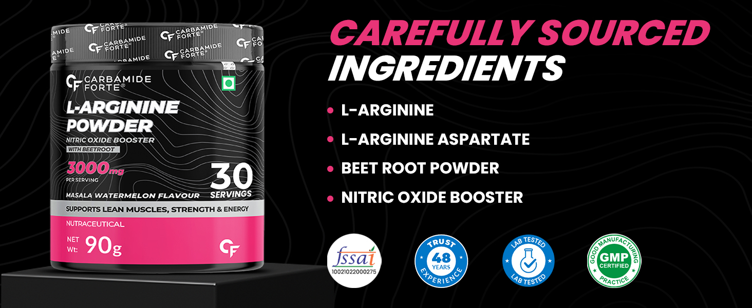 Carbamide Forte L Arginine Powder Supplement 3000mg | Pre-workout for men & women | L Arginine Supplement| Beet Root Powder - Mixberry- 90g