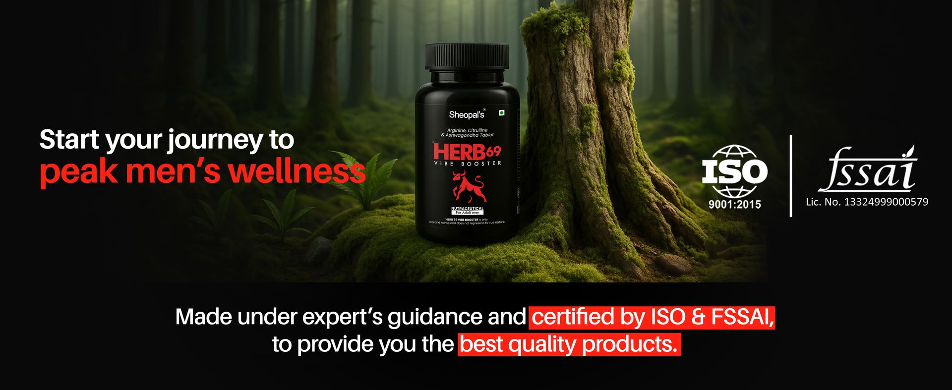 Sheopals Herb 69 Vibe Booster Supplement for Men with L-Arginine, L-Citrulline, Ginseng, Ashwagandha – 60 Caplets