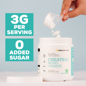 Healthfarm Creatine Monohydrate Powder - 3g of Micronized Creatine Powder per Serving,Lab Tested (100 G) Enhanced Muscle Strength and Power | Fast Recovery | Increased Muscle Mass