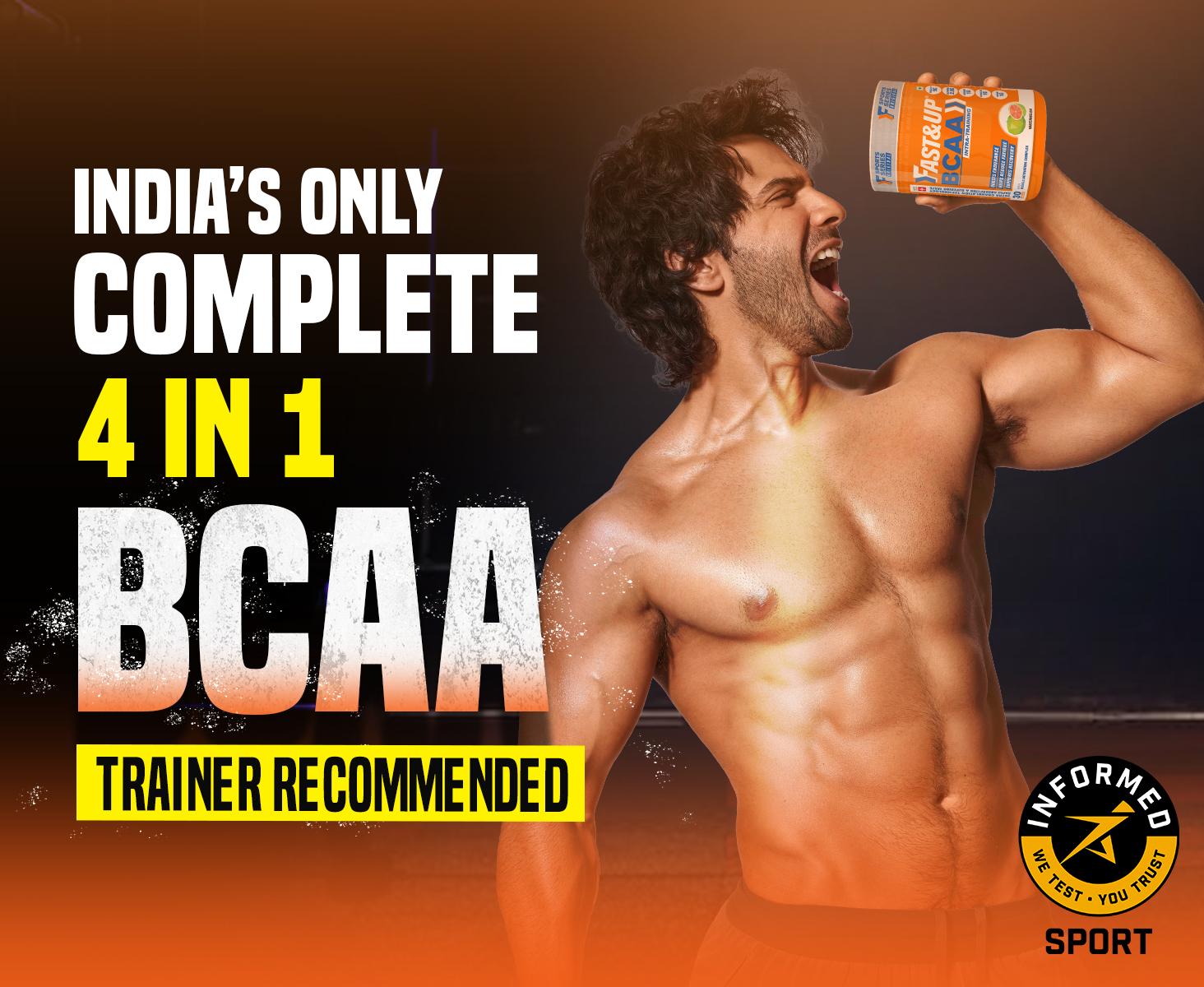 FAST&UP BCAA Watermelon Flavour Advanced BCAA Supplement with Glutamine, Citrulline, L-Arginine & Taurine - Pre/Post Workout & Intra Workout Supplement Powder for Adults(450gm, 30 Servings)