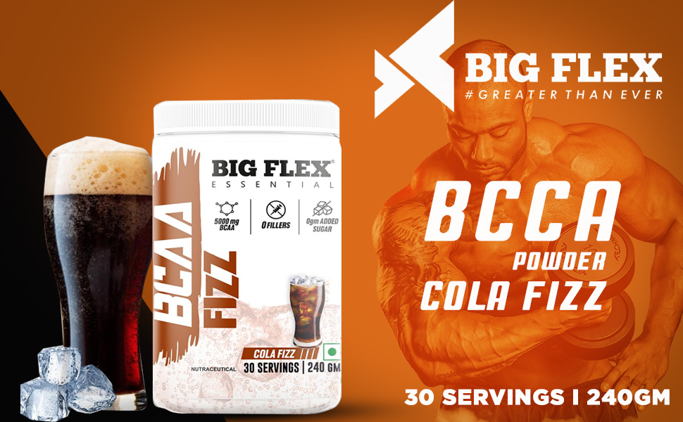 Bigflex Essential BCAA powder, Cola [ 30 Servings, Pack of 240Gm ] | 2500mg L-Leucine | 1250mg L-Isoleucine & 1250mg L-Valine For Muscle Recovery & Endurance - Pre/Post Workout & Intra Workout Supplement