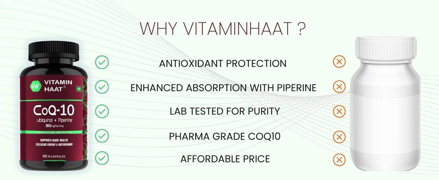 CoQ10 Supplement (Coenzyme Q10) Ubiquinol with Piperine | Antioxidants and Heart Health Supplements | CoQ10 300 mg 60 Capsules by VitaminHaat
