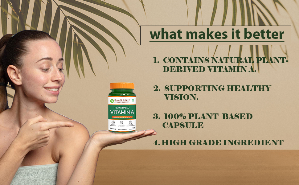 Pure Nutrition Plant-Based Vitamin A from Beta Carotene | 60 Veg Capsules for Men & Women | Supports Healthy Eyesight, Night Vision & Eye Protection | Fights Age-Related Eye Decline