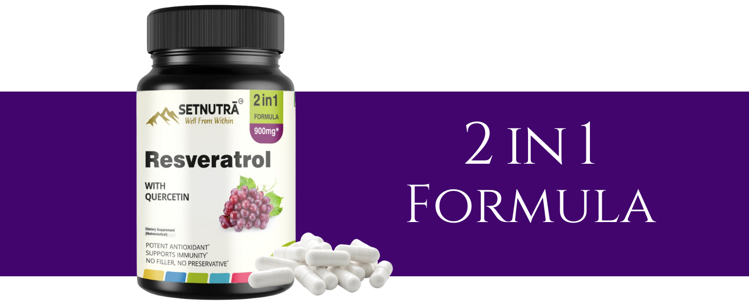 SETNUTRA | Trans Resveratrol 800mg with Quercetin | Dynamic 2 in1 Formula For Adults | Boosts NAD+ & Immune System | Cell Protection | 60 Capsules