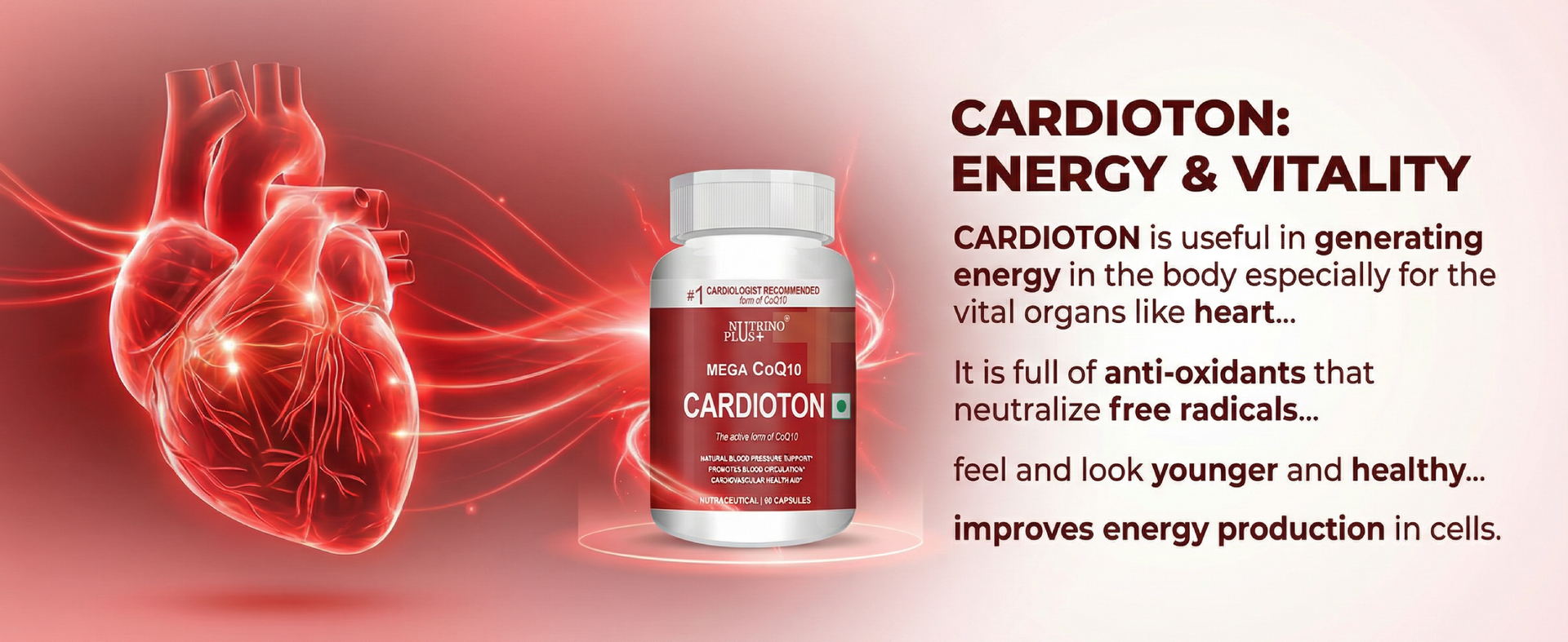 Cardioton CoQ10 120mg with Arjuna, Ashok Bark & Moringa | Herbal Formula for Heart Function & Wellness Support | Antioxidant-Rich Veg Capsules | Formulated in USA | 60 Count