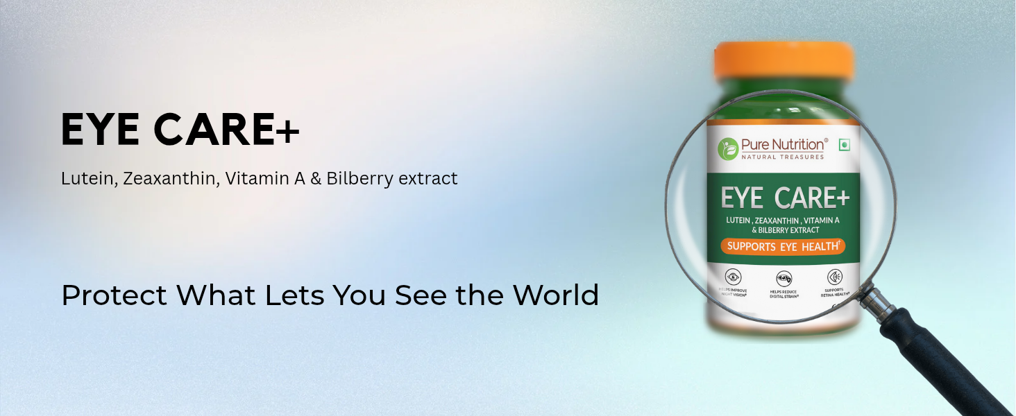 Pure Nutrition Eye Care Supplements | Lutein and Zeaxanthin Supplements for Eyes | Eye Supplement with Lutein, Zeaxanthin, Vitamin A & Bilberry Extract | Improve Night Vision, Blue Light & Digital Guard - 60 Veg Capsules