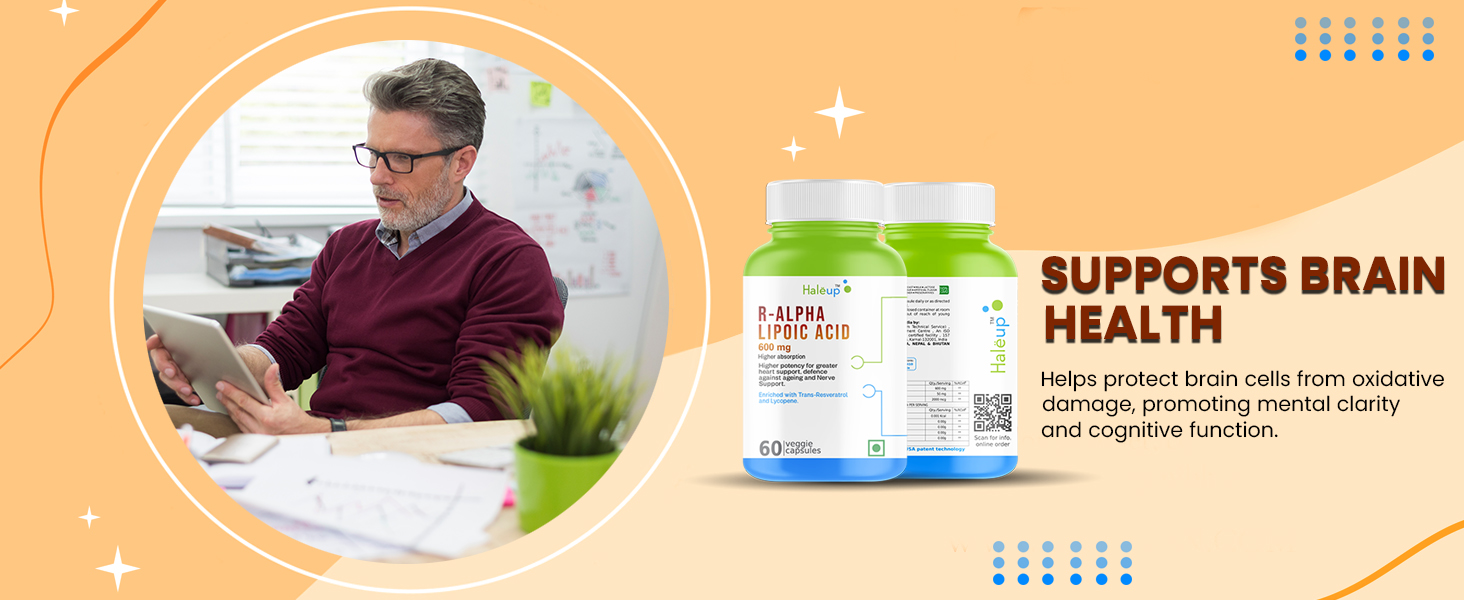 Haleup Alpha Lipoic Acid, 600 mg II Enriched with Lycopene & Resveratrol || Healthy Liver || Heart || Blood Sugar & Potent Antioxidant, (1 Pack X 60s Count)