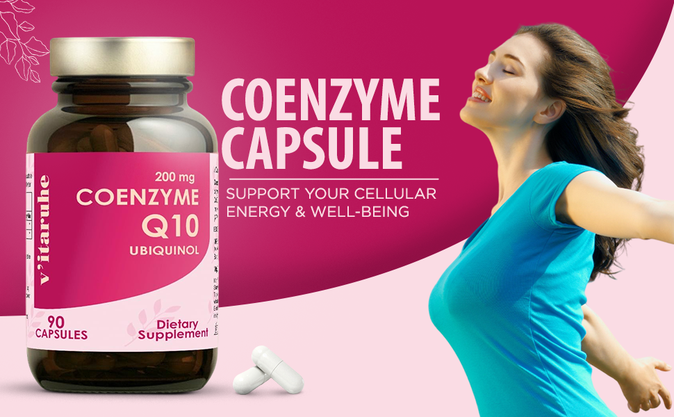 VITARUHE® Coenzyme Q10 200 mg per Capsule, Vegan, 90 Capsules for 3 Months, Best Bio-Availability, Premium Product, With BioPerine