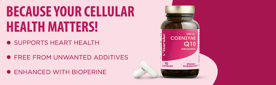 VITARUHE® Coenzyme Q10 200 mg per Capsule, Vegan, 90 Capsules for 3 Months, Best Bio-Availability, Premium Product, With BioPerine