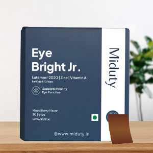 Miduty EyeBright Jr. Junior Strips for Kids- Lutemax 2020, Vitamin A, Zinc & Lycopene - Supports Blue Light Protection - Helps Eye Fatigue & Dryness - Natural Mixed Berry Flavour - 30 Strips