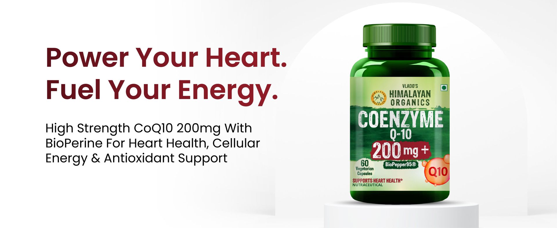 Vlado's Himalayan Organics CoQ10-200mg With BioPepper - 5mg, COENZYME Q-10 Supplement | High Absorption I Highest Strength CoQ10 In Single Capsule I For Men And Women - 60 Veg Capsules