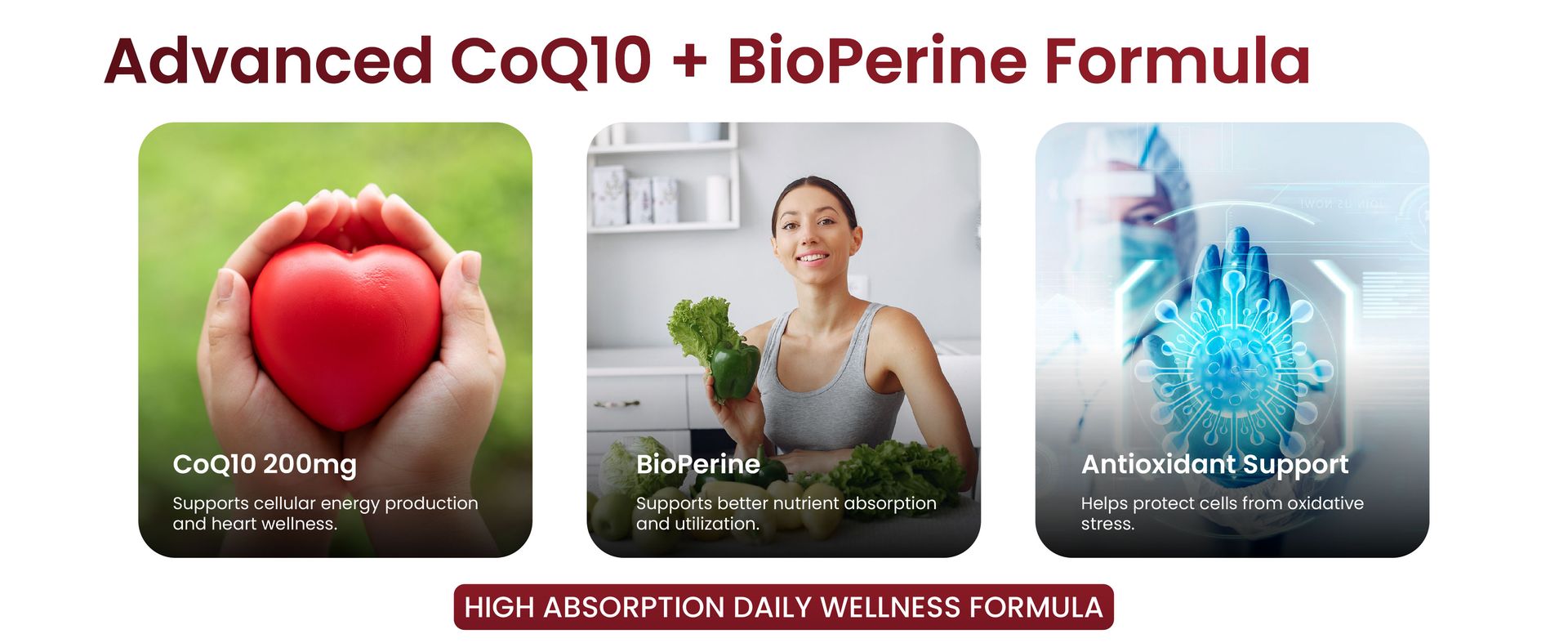 Vlado's Himalayan Organics CoQ10-200mg With BioPepper - 5mg, COENZYME Q-10 Supplement | High Absorption I Highest Strength CoQ10 In Single Capsule I For Men And Women - 60 Veg Capsules