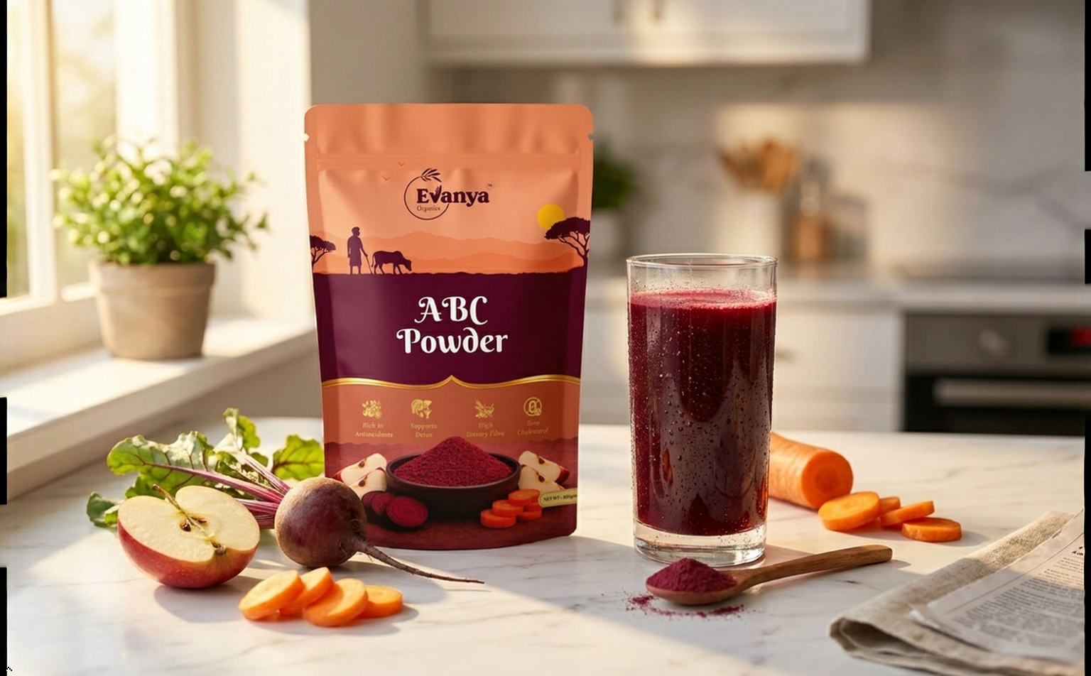 Evanya Organics ABC Powder - 200g || Apple-Beetroot-Carrot Blend || Simple Nutrition for Real Routines