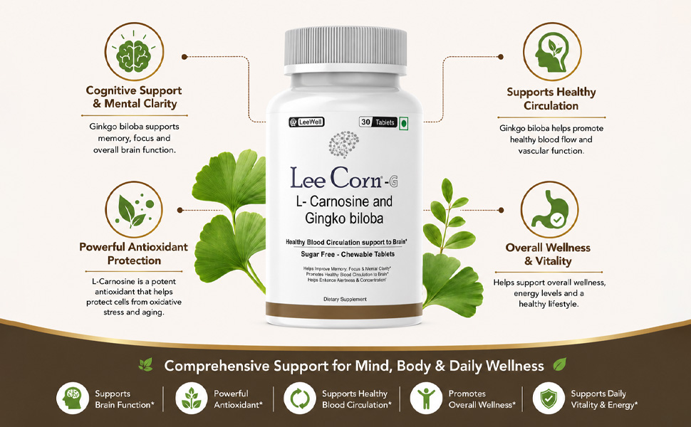 G chewable L Carnosine 200mg & Ginkgo Biloba 60mg Supplement | Support brain health, memory, Mental clarity, and cognitive function -30 Tablets