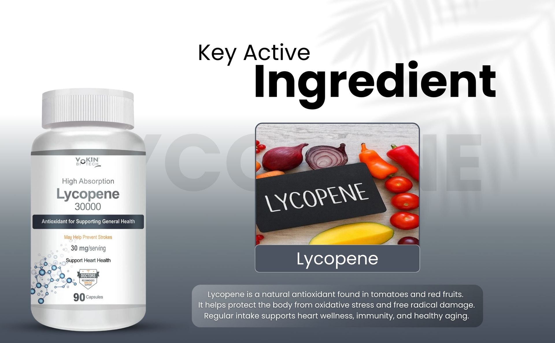 Vokin Biotech Lycopene 30mg, Support Heart health 90 Capsules